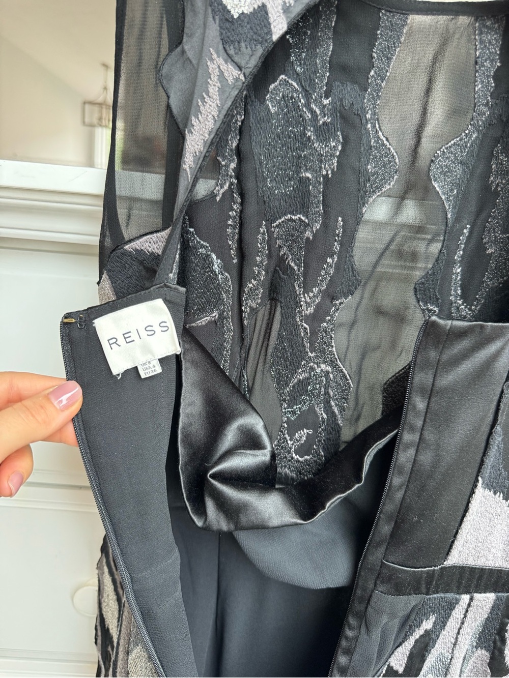 REISS Zuma Black Silver Embroidered Maxi Dress – Size US 4 / UK 8 / EU 36 - Picture 6 of 14